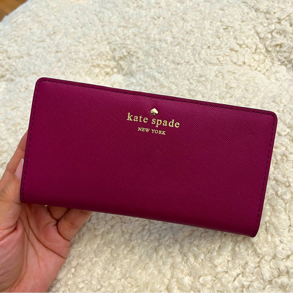 NWT —— Kate Spade bifold wallet cherry line Cuban plum color in Saffiano…
